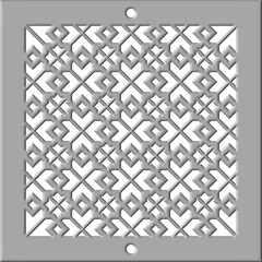 Arabic geometric pattern. Islamic ornament mashrabiya panel. Wall screen Islamic motif, 3d white grill. Decorative tile. Illustration