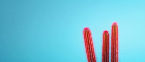 Poster - Abstract Symmetrical Red Cacti Against Blue Background in High Definition