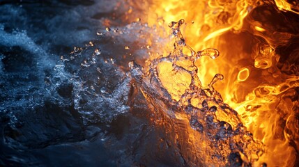 Aufkleber - Water and fire: A dramatic image where water and fire interact, such as water extinguishing flames or both elements coexisting, showcasing the contrast between these forces.