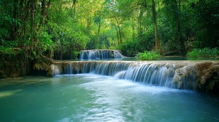 Aufkleber - Water in nature: A natural scene where water is the focal point, such as a river, lake, or waterfall, surrounded by lush greenery.