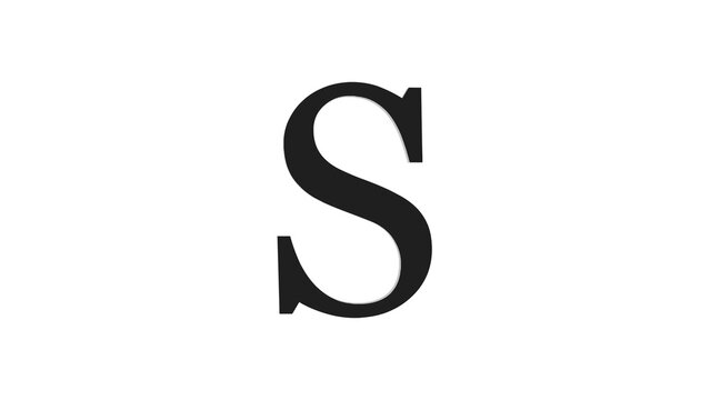 3d S letter logo loopable rotated black color white background