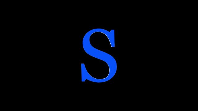 3d S letter logo loopable rotated blue color black background