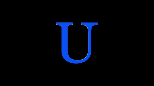 3d U letter logo loopable blue ncolor black background