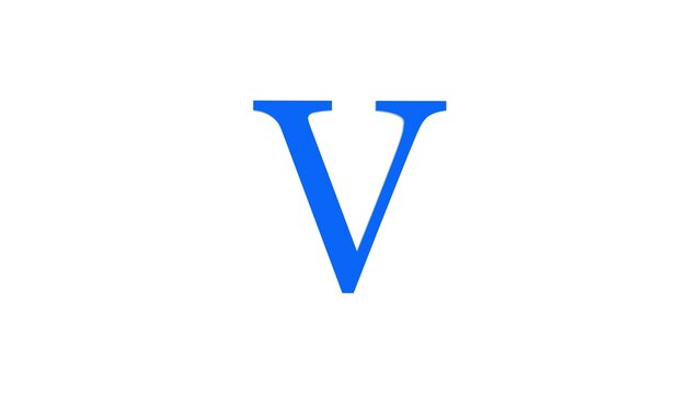 3d V letter logo loopable blue color white background