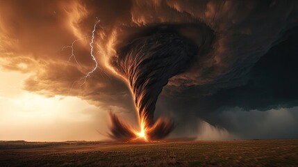 Poster - Dramatic tornado swirling in stormy skies, nature's powerful force on display.
