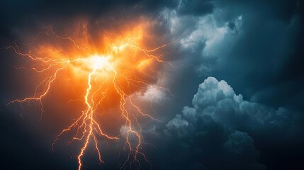 Poster - Dramatic lightning striking through dark storm clouds.