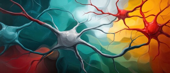 Neural webs radiating with color and motion in abstract space