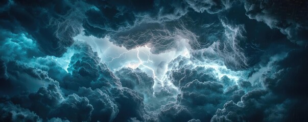 Aufkleber - Dramatic storm clouds with flashes of lightning on a dark, moody sky.