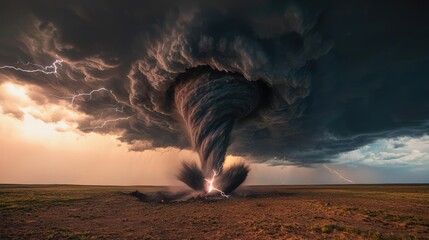 Poster - Dramatic tornado formation under a stormy sky, showcasing nature's power and beauty.