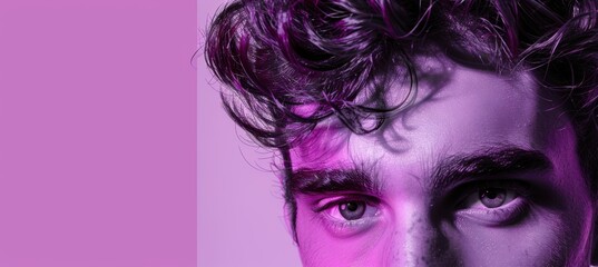 Intense Gaze of a Young Man Against a Vibrant Purple Background for Bold Visual Projects