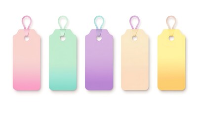  Blank banners in different colors design, each with rounded corners and a white background design. The banners should have thin borders at the top to make them look like tags or label design 