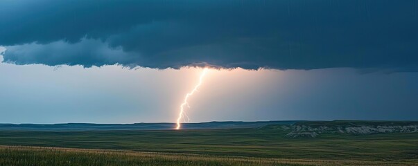 Poster - Dramatic lightning striking the ground beneath dark storm clouds.