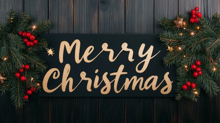 Celebrate the joy of the holiday season with this beautifully designed merry christmas sign surrounded by festive decorations and cheerful elements