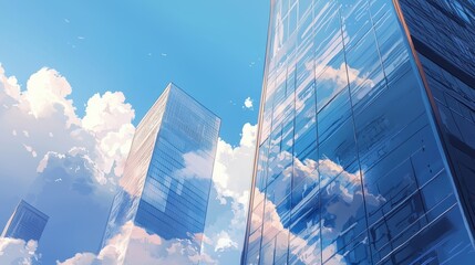 Poster - Modern Glass Skyscrapers Under Blue Sky
