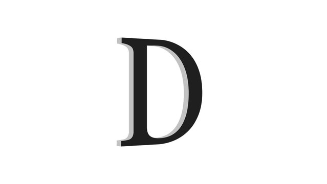 3D Black Letter D on White Background