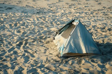 Beach tent stranded in the sand