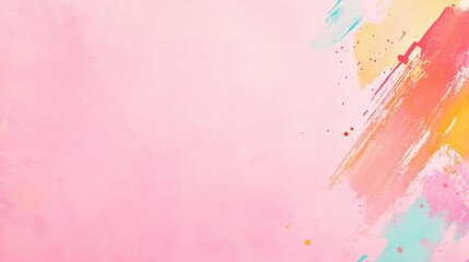 Poster - Photo of, Pink background with abstract watercolor splatters and brush strokes in vibrant rainbow colors for design, banner template