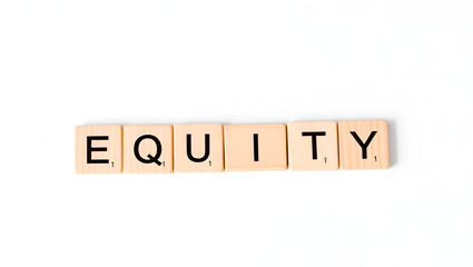 Equity - words from wooden blocks with letters, the value of a company equity concept, white background