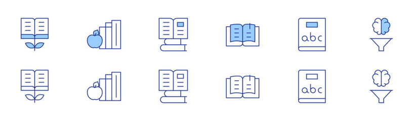 Poster - Knowledge icon set in two styles, Duotone and Thin Line style. Editable stroke. book, knowledge, dictionary, apple, books, critical thinking