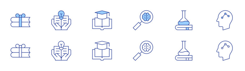 Poster - Knowledge icon set in two styles, Duotone and Thin Line style. Editable stroke. books, search, science, knowledge, strategy