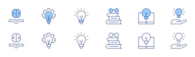 Poster - Knowledge icon set in two styles, Duotone and Thin Line style. Editable stroke. learn, study, innovation, idea, light bulb, knowledge