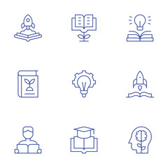 Poster - Knowledge icons set. Thin Line style, editable stroke. growth, innovation, knowledge, book, customer, literature, mind, rocket