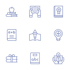 Poster - Knowledge icons set. Thin Line style, editable stroke. guide book, innovation, knowledge, book, dictionary, reading, apple, books