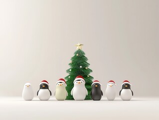 Wall Mural - Penguins with Christmas Tree.