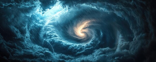 Poster - A swirling storm cloud with dramatic blue and yellow hues, showcasing nature's power.