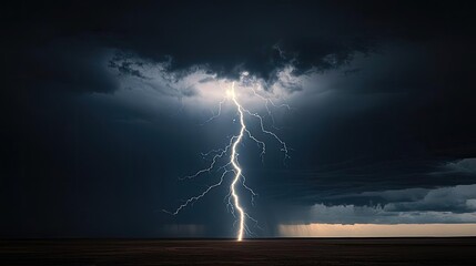 Poster - Dramatic lightning strike illuminates a dark storm sky over a vast landscape.