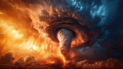 Aufkleber - Dramatic tornado swirls amidst vibrant storm clouds, capturing raw natural power.