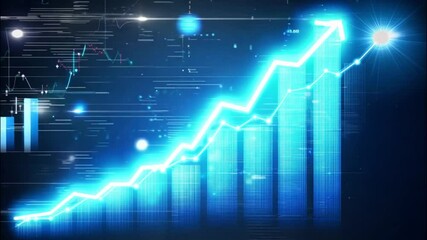 Wall Mural - abstract blue upward trend line with glowing lights