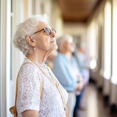 Seniors attending a historical house tour, admiring old architecture