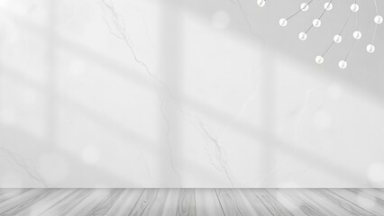 Poster - Minimalist interior with marble wall and wooden floor, soft lighting