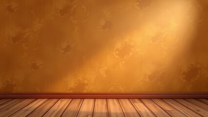 Poster - Warm wooden floor with ornate brown wall, perfect for interior design use