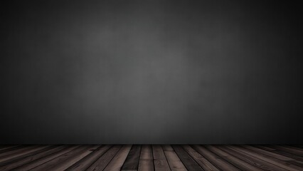 Poster - Dark textured wall with wooden floor, minimalist and moody interior setting