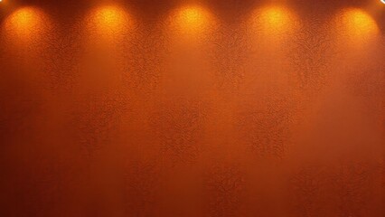 Poster - Textured orange wall with warm spotlights, cozy and inviting atmosphere
