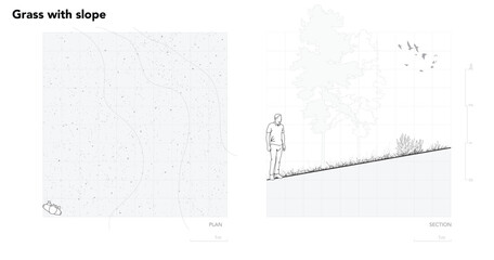 Wall Mural - Architectural Drawings, Minimal style cad tree line drawing, Side view, plan and section forest outline symbol for landscape design drawing. Vector illustration in stroke fill in white.