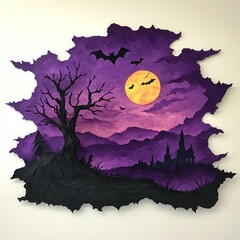 Spooky Violet Paper Cut Halloween Banner