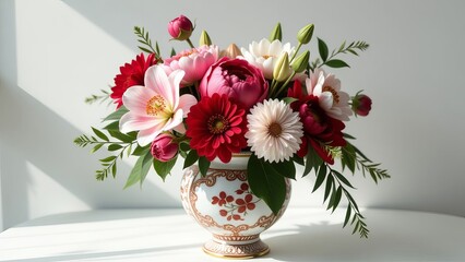 Poster - A vase filled with a variety of flowers, including pink and white flowers