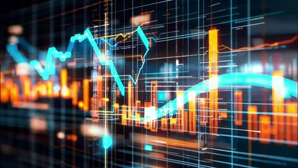 Wall Mural - abstract digital data visualization with ascending lines and bars