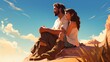 © Prapan - A father and daughter sitting together on a sand dune