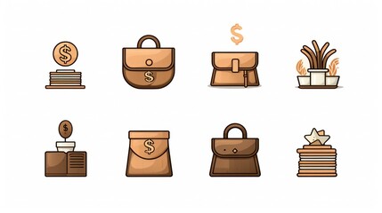 Poster - Business and finance icon set displaying different money-related symbols including a wallet with cards,