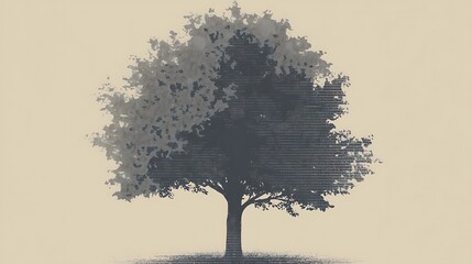 Poster - A single, stylized tree with dark blue leaves against a beige background.