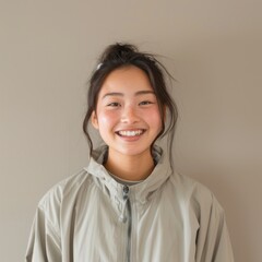 Asian girl wearing a sporty windbreaker