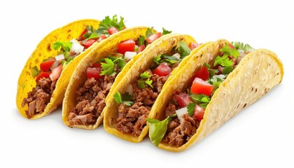 Canvas Print - Mexican meat and veggie tacos on white background with clipping path