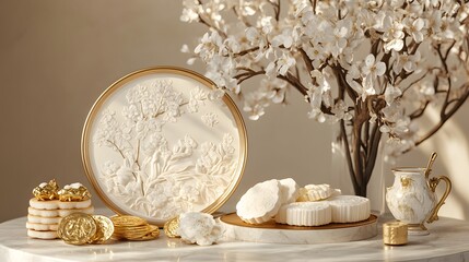 Poster - Elegant Minimalist 3D Rendered Podium with Delicate Decor
