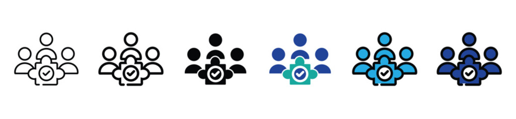 Wall Mural - approved teamwork creative solution jigsaw puzzle piece icon vector business team problem solving wi