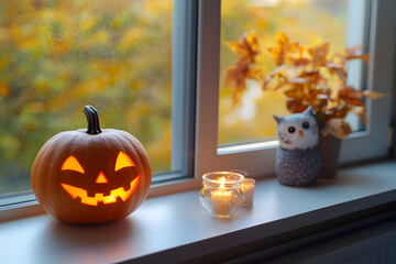 halloween pumpkin and lantern