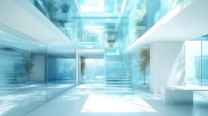 Poster - First floor optimization, glass, entrance, transparent and clean, glass partitions.